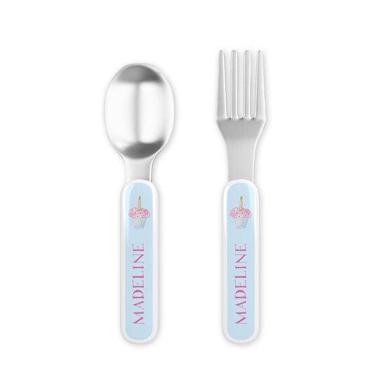 Birthday Cupcake Toddler Stainless Steel Fork and Spoon Set